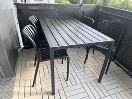 Gartentisch und 4 Stühle Aluminium schwarz L140cm H75cm