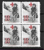 CH: Viererblock alte Rot-Kreuz-Vignette mit Originalgummi