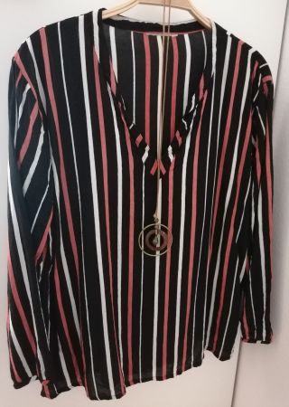 Bluse MASAI aus Viskose gestreift mit Schmuckkette, Gr. 44