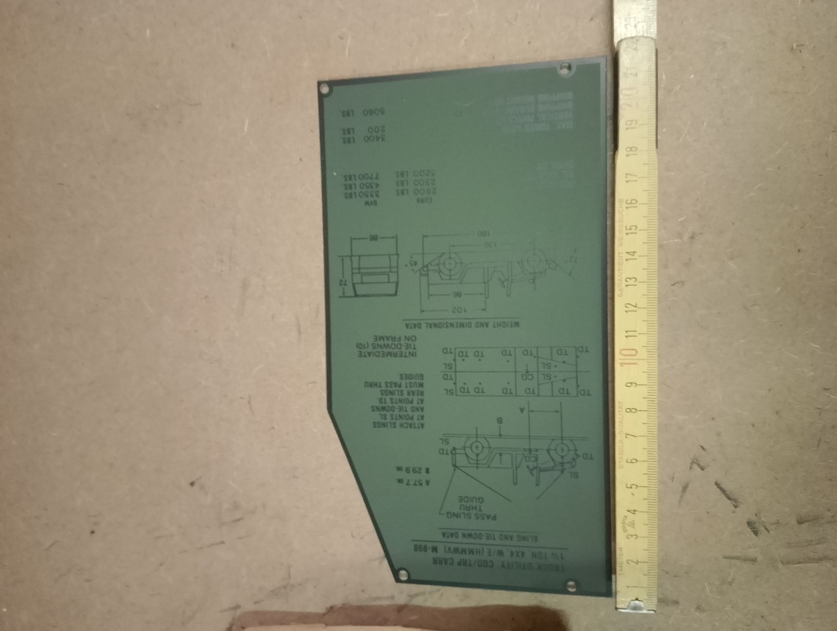 Hummer Tutti pezzi di ricambio auto: Data Plates HMMWV / HUMVEE M998 Sling and Tie Down Data – Nuovo (secondo la descrizione) da Safenwil venduto da dodgewc12 3