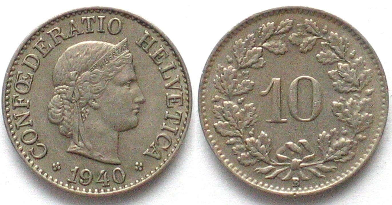 Tutti le monete: Schweiz EIDGENOSSENSCHAFT 10 Rappen 1940 Ku-Ni – Usato da Riehen venduto da sesambestcoins2004