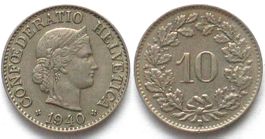 Schweiz EIDGENOSSENSCHAFT 10 Rappen 1940 Ku-Ni