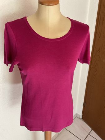 Damen T-Shirt Fuchsia farbig Alkena Kurzarm 55% Seide 45%wol