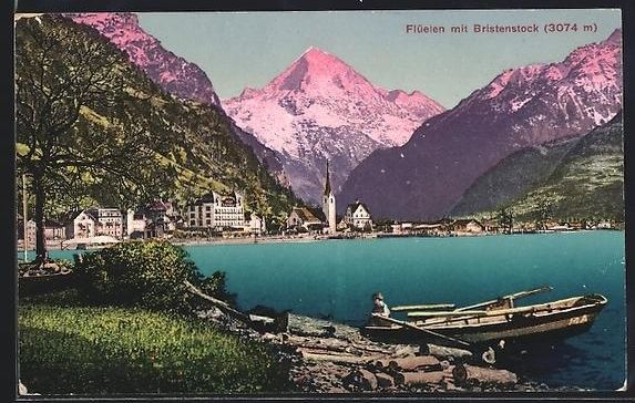 Cartoline postali: Flüelen, Ortspartie mit Kirche und Bris – Usato da Berlin venduto da bartko-reher