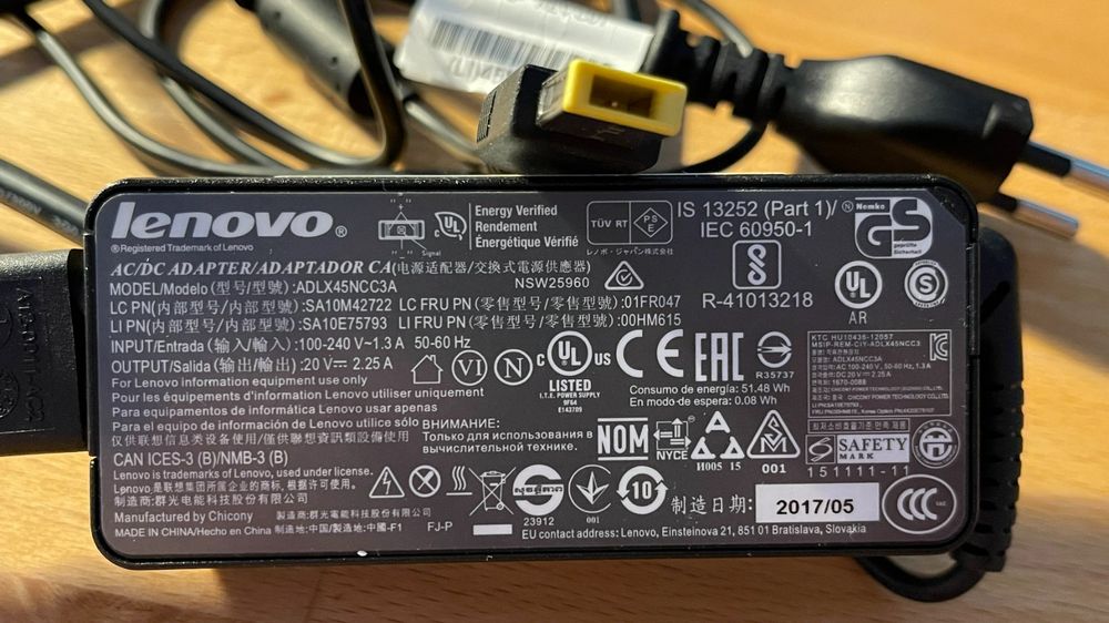 Original Lenovo Notebook-Netzteil 0B46998 – Slim Tip Ladegerät Schwarz, Kompatibel Mit ThinkPad T, X, L, S Serie & Edge Modellen