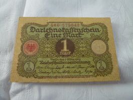 Darlehnskassenschein eine Mark Reichsschuldenverwaltung 1920