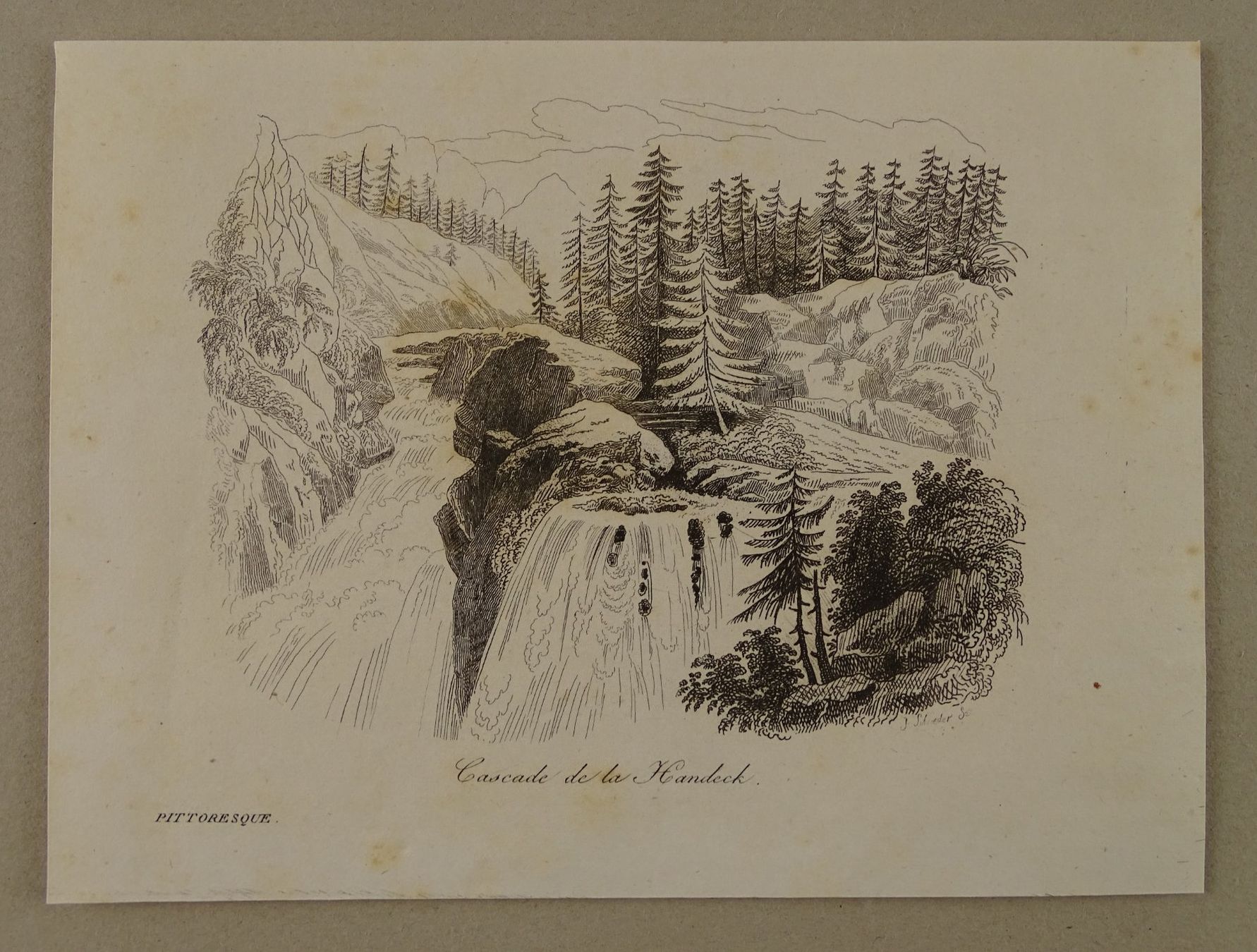 Incisioni: HANDECK WASSERFALL, BERN, STAHLSTICH 1836 – Usato da Grüningen venduto da Kartensammler 1