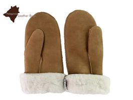 Handschuhe-Fäustlinge Lammfell Camel
