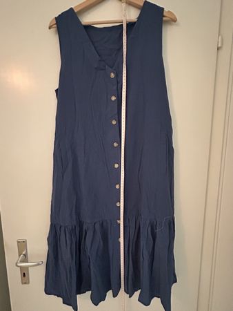 Kleid blau Baumwolle Kragen V-Ausschnitt Grösse XL guter Zus