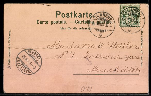 Cartoline postali: Lithographie Chillon, Ortsansicht mit Bergpanorama – Usato da Berlin venduto da bartko-reher 1