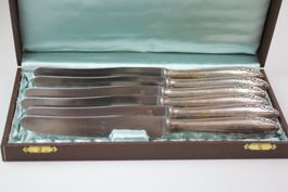 6 Berndorf Tafelmesser – Versilberte Griffe 90 – Etui