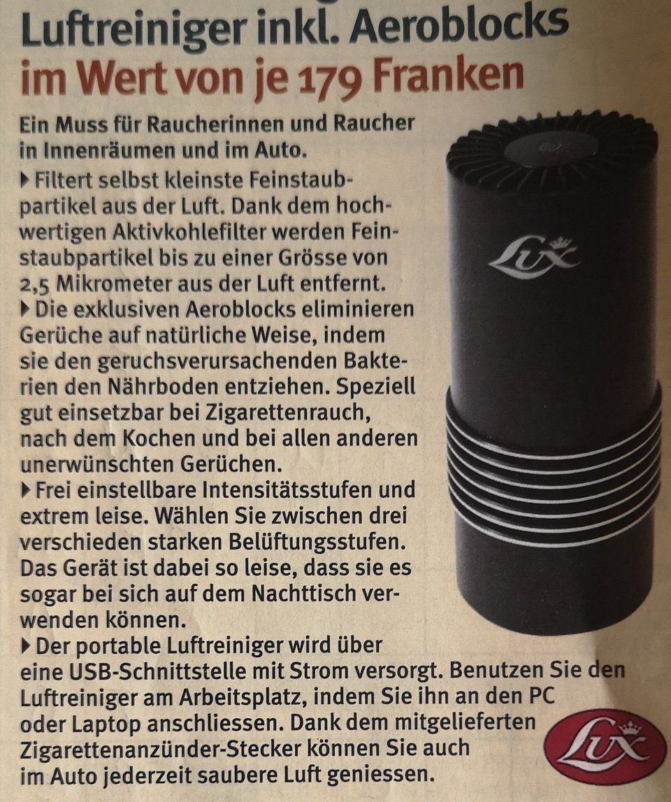 Luftbefeuchter: Lux tragbarer Luftreiniger ***NEU*** – Neu und originalverpackt aus Bad Zurzach von Inselstrand5 1