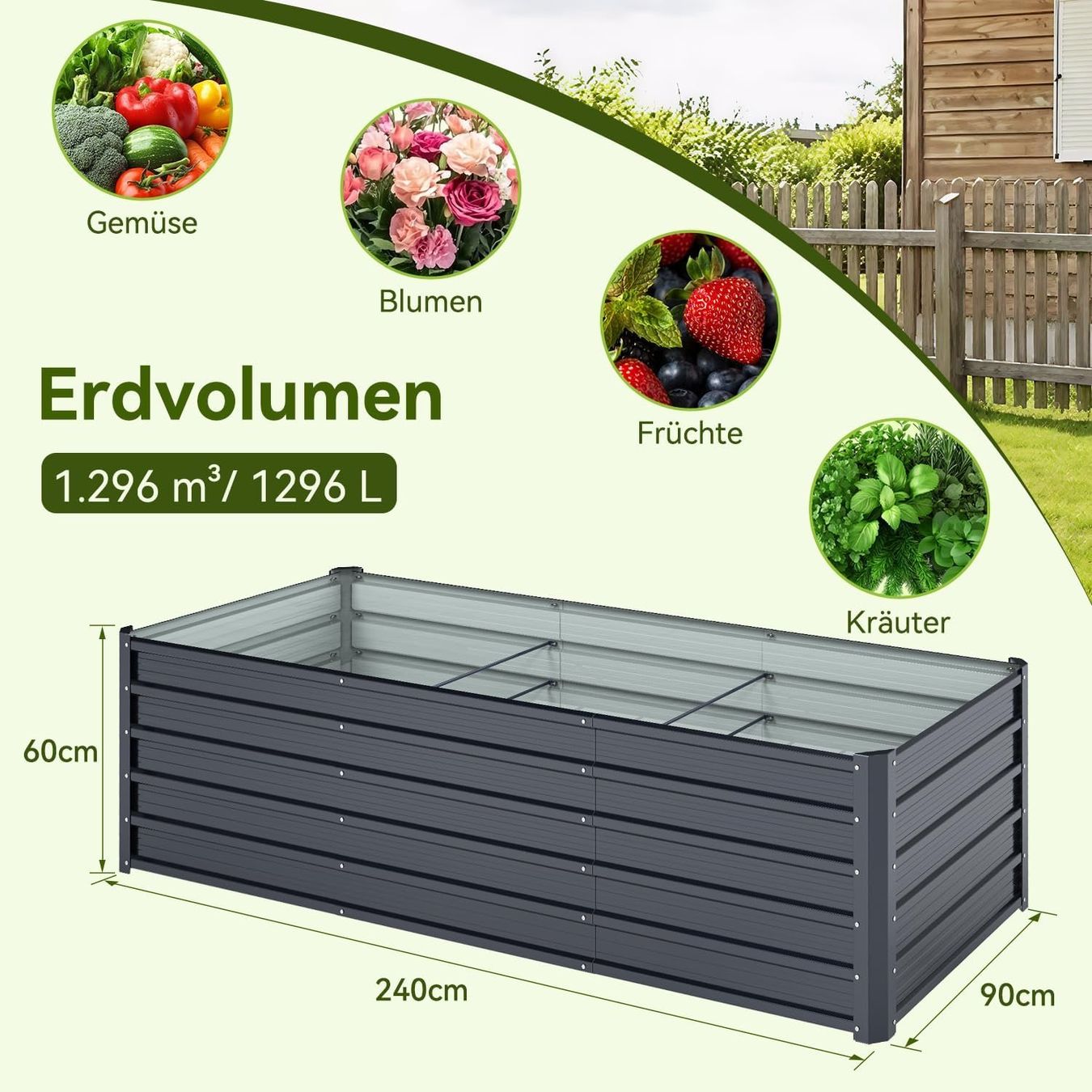Vasi per fiori: Hochbeet Metall 240x90x60 cm Garten Anthrazit – Nuovo e nell'imballaggio originale da Schaffhausen venduto da lou_w76n 2