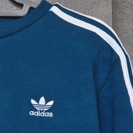 🐸 ADIDAS PULLOVER S / M SWEATSHIRT ALLOVER LOGO PRINT BLAU