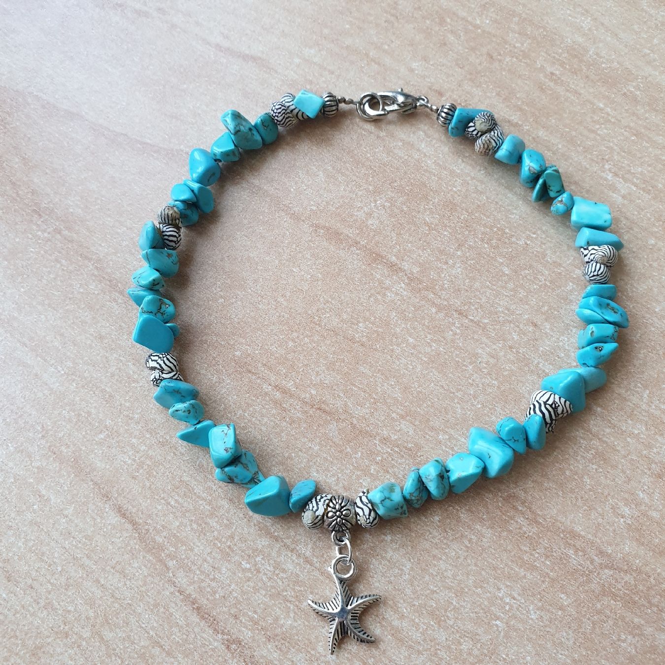 Bracciali & Braccialetti: Fusskettchen mit Türkis-Stein Länge 26 cm – Nuovo (secondo la descrizione) da Winterthur venduto da katzen07
