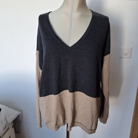 Pull Laine NILE bicolore manches longues T. Unique pour XL