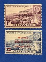Timbres français Guyane oeuvre coloniale 2 timbres