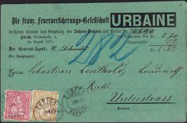 1875: Nachnahme-Karte URBAINE, Sitzende Helvetia Nr. 37 + 38