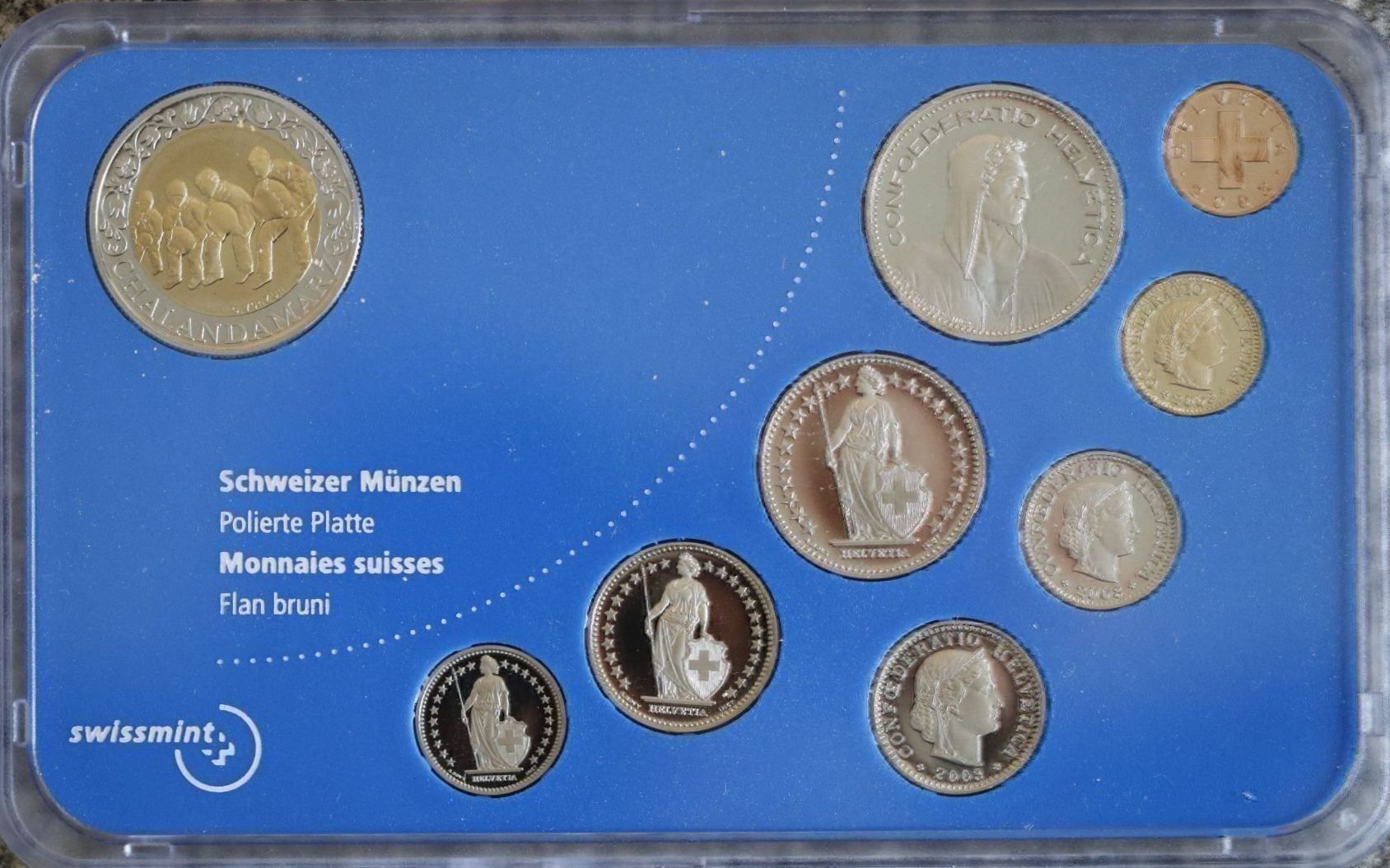 Toutes les monnaies: Schweizer Münzsatz 2003 Polierte Platte – Neuf avec emballage d'origine à Eggersriet par stamp303