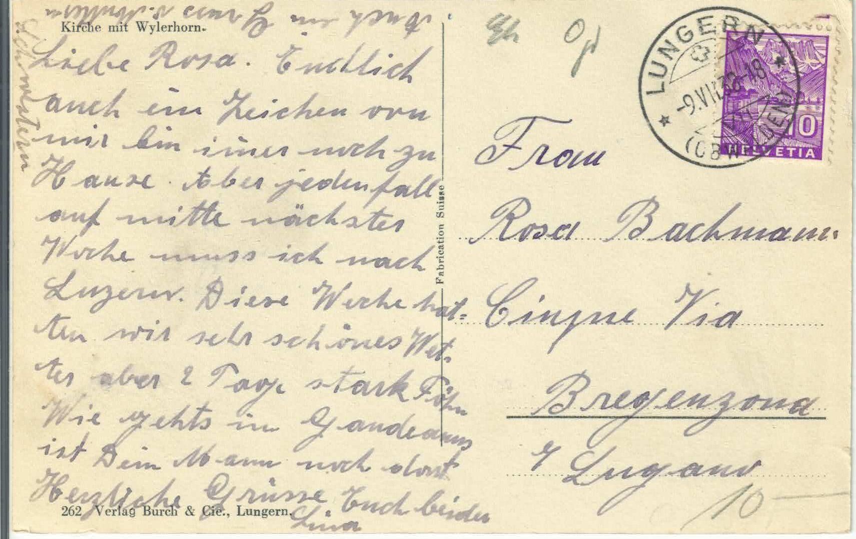 Cartoline postali: Lungern - Kirche mit Wylerhorn – Usato da Ettingen venduto da Kartenplanet 1