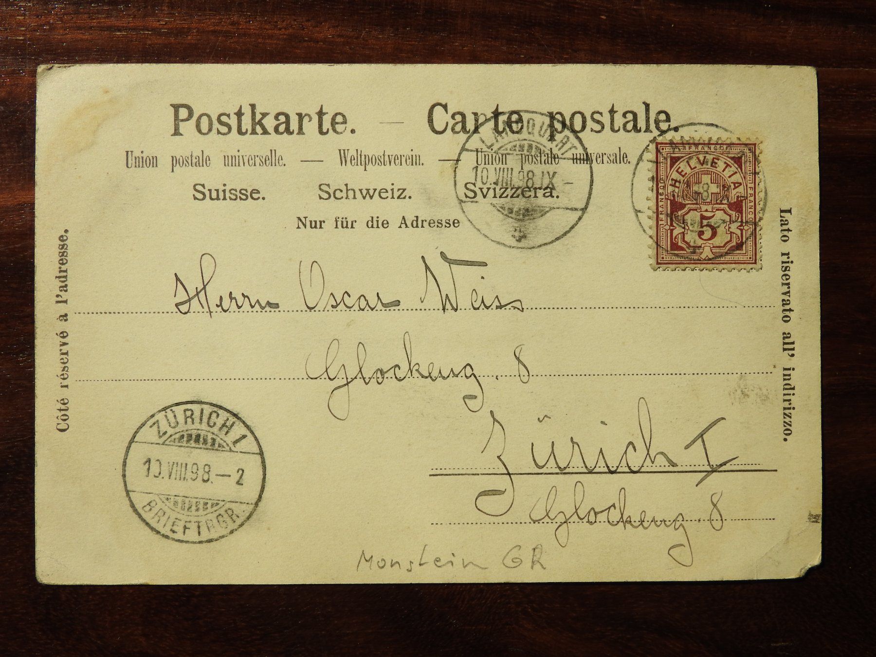 Cartoline postali: Gruss aus Monstein GR ! – Usato da Rain venduto da 999-800-K 1