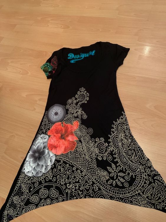 Tunique Fille Desigual Taille 9/10 Ans - Coton Noir Brodé - Occasion Très Bon état