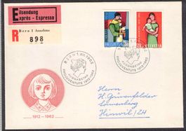 1962 Pro Juventute Blockausschnitt auf Combo-FDC