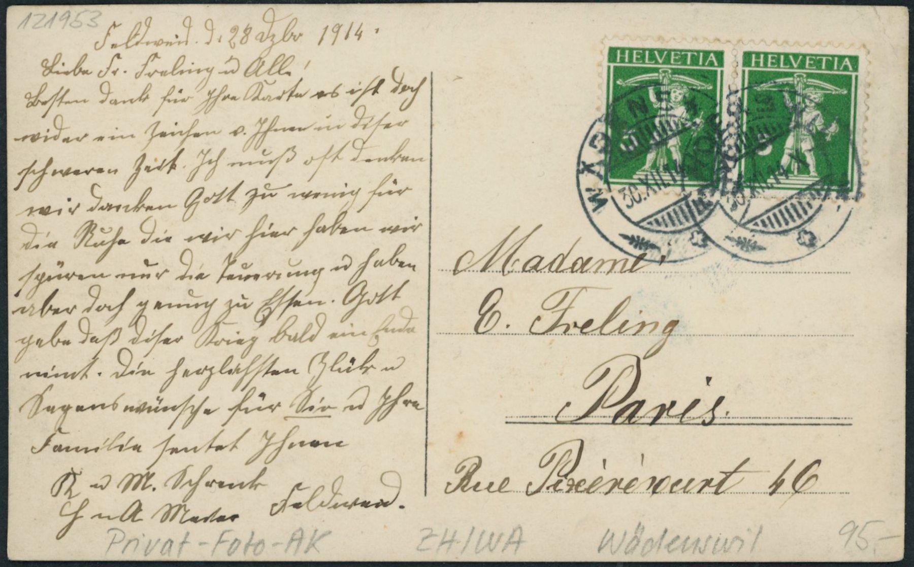 Cartes postales: ZH Wädenswil – D'occasion à Schindellegi par stationary 1