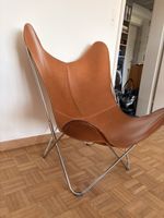 Butterfly Chair (BKF-Stil), cognacfarben, verchromter Rahmen