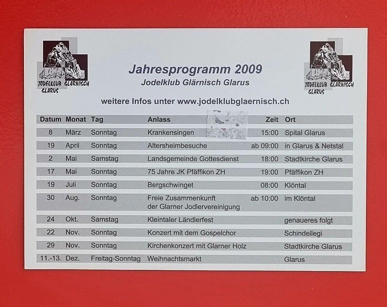 Cartoline postali: Glarus - Jodlerklub Glärnisch - 2009 – Usato da Rothrist venduto da RROENK 1