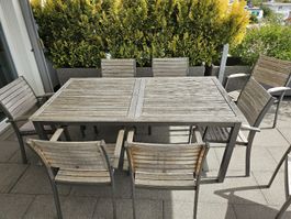 Gartentisch mit 8 Stühlen Holz Metall gebraucht