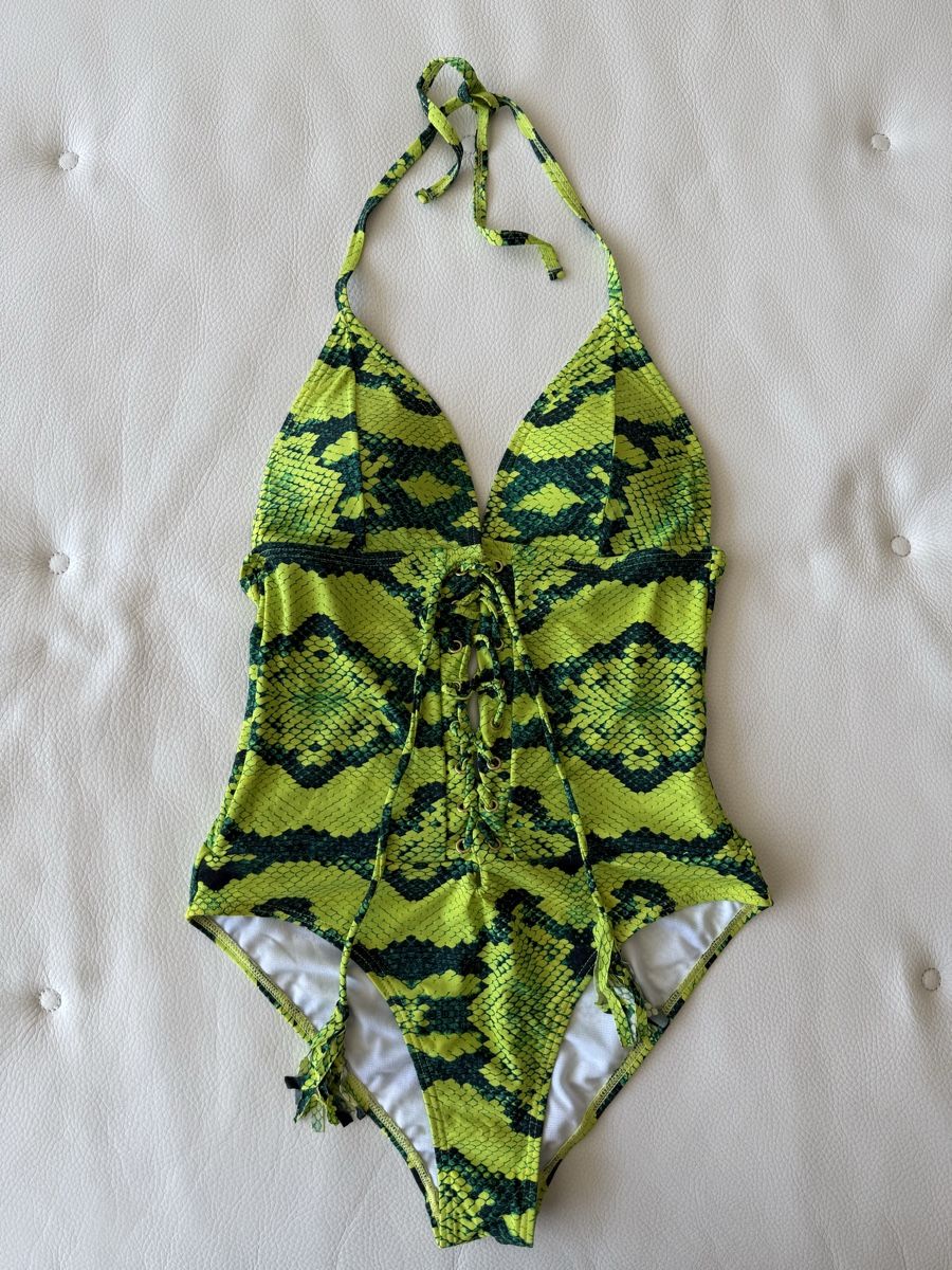 Costumi da bagno & Bikini: Maillot de bain 1 pièce CH38 motif python vert neuf! – Nuovo e nell'imballaggio originale da Cointrin venduto da sacha1981
