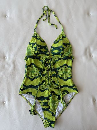 Maillot de bain 1 pièce CH38 motif python vert neuf!