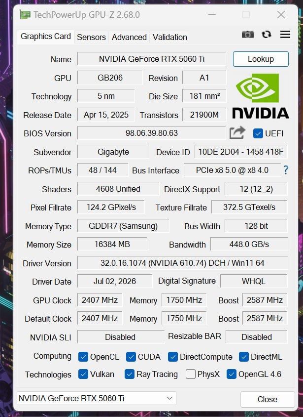 Nvidia Cartes graphiques: RTX 5060 Ti 16Gb Gigabyte Windforce OC – Neuf (Voir description) à Oetwil am See par and_pl5d 2