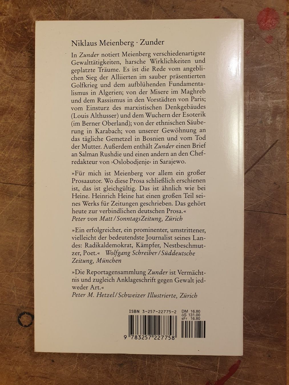 Livres: Zunder - Niklaus Meienberg – D'occasion à Zürich par loosebone 1
