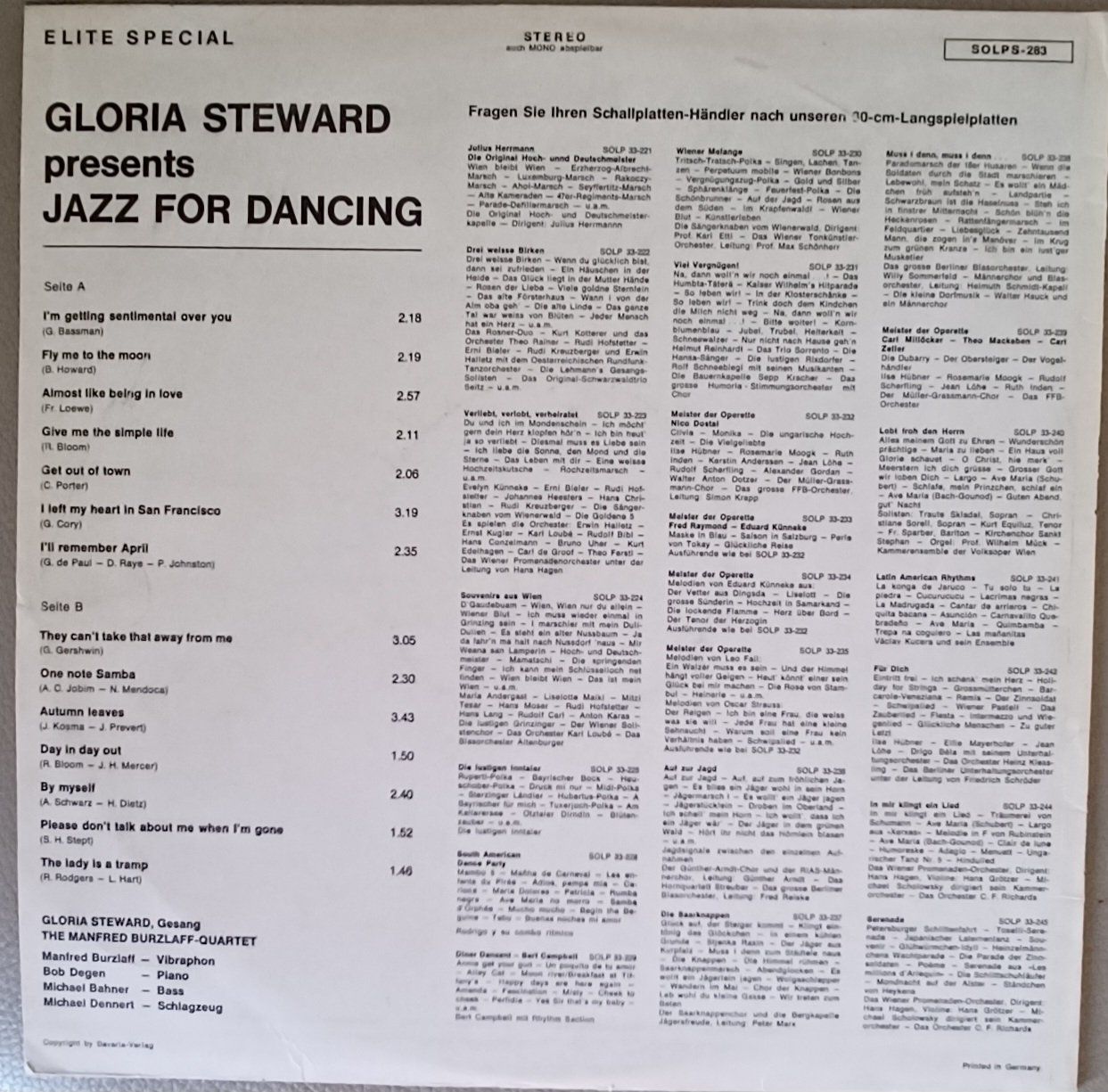 Dischi in vinile: JAZZ FOR DANCING - Gloria Steward / CH Elite SPECIAL – Usato da Hägendorf venduto da Plattenhardt 1