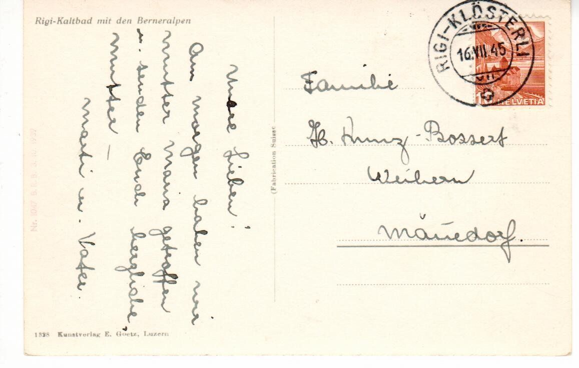 Cartoline postali: Rigi  1945 – Usato da Wolhusen venduto da Curver9 1