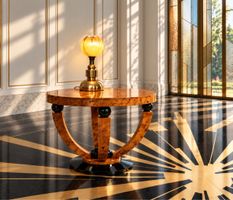 Title: Vintage Brutalist Mid-Century Brass Glass Table Lamp 