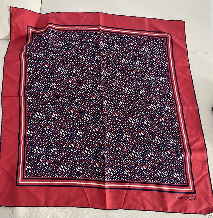 Foulard Vintage Fisba-Stoffels En Soie 100% - Motif Floral, Multicolore, Occasion Bon état, Italie