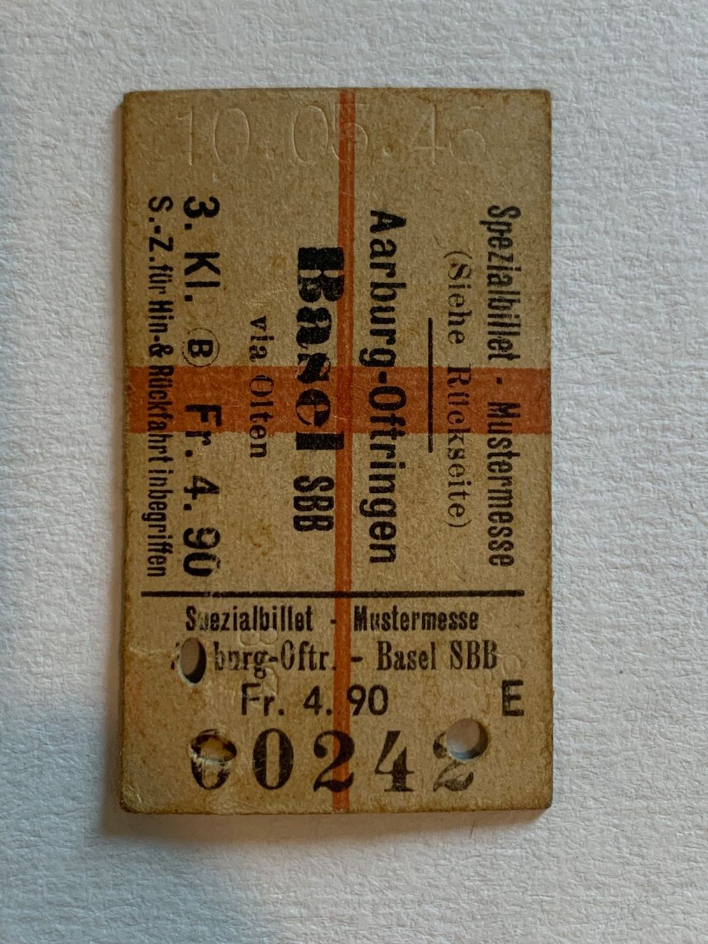 Biglietti: SBB Edmondson Karton Billett 1946 – Usato da Riehen venduto da Boeri555