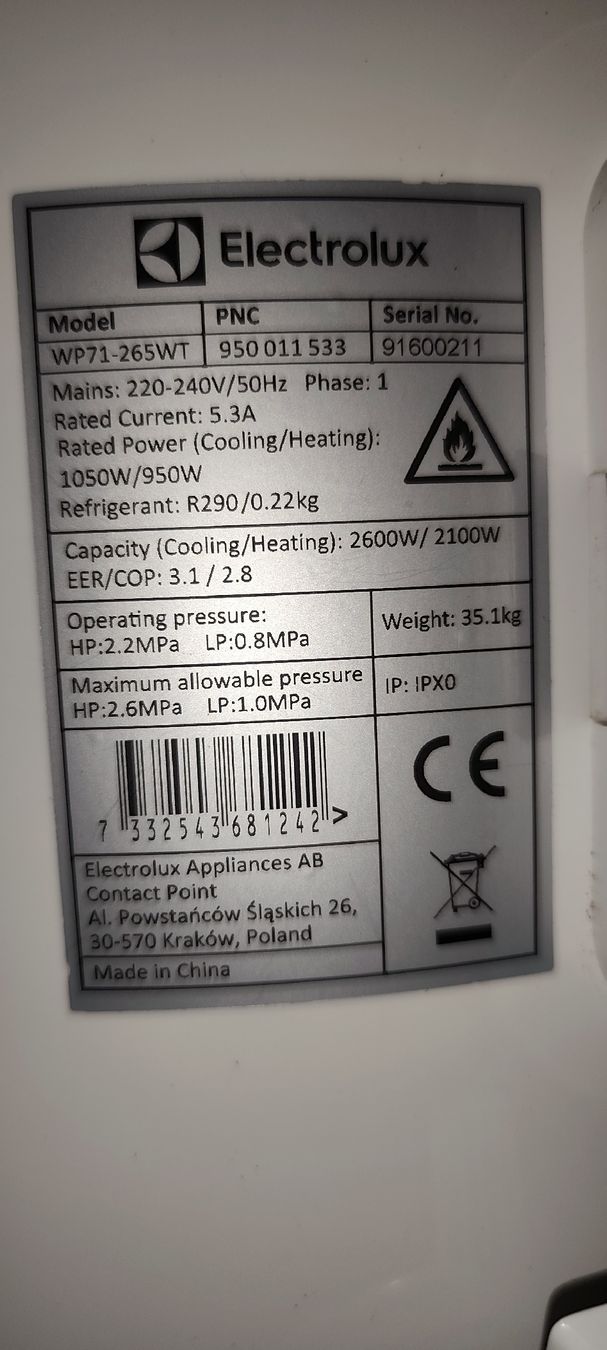 Electrolux Condizionatori: Electrolux WP71-265WT Portable Air Conditioner 2600W  – Usato da Zollikofen venduto da okjass 2