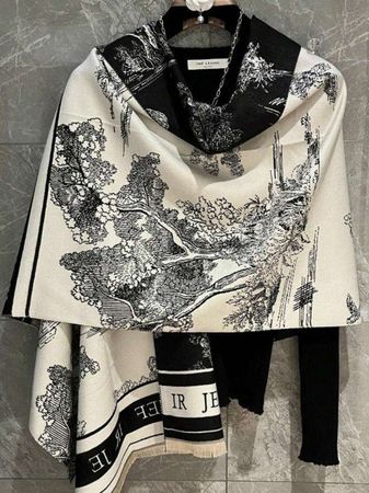 Sciarpa donna fantasia alberi nero/bianco nuova