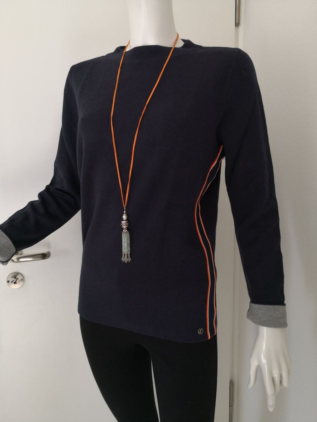 S.Oliver Maglioni & Felpe: 🤩S.OLIVER STRICK-PULLOVER DUNKELBLAU MIT ORANGE-STREIFFEN – Usato da Olten venduto da Naja-Twins-Twins 6