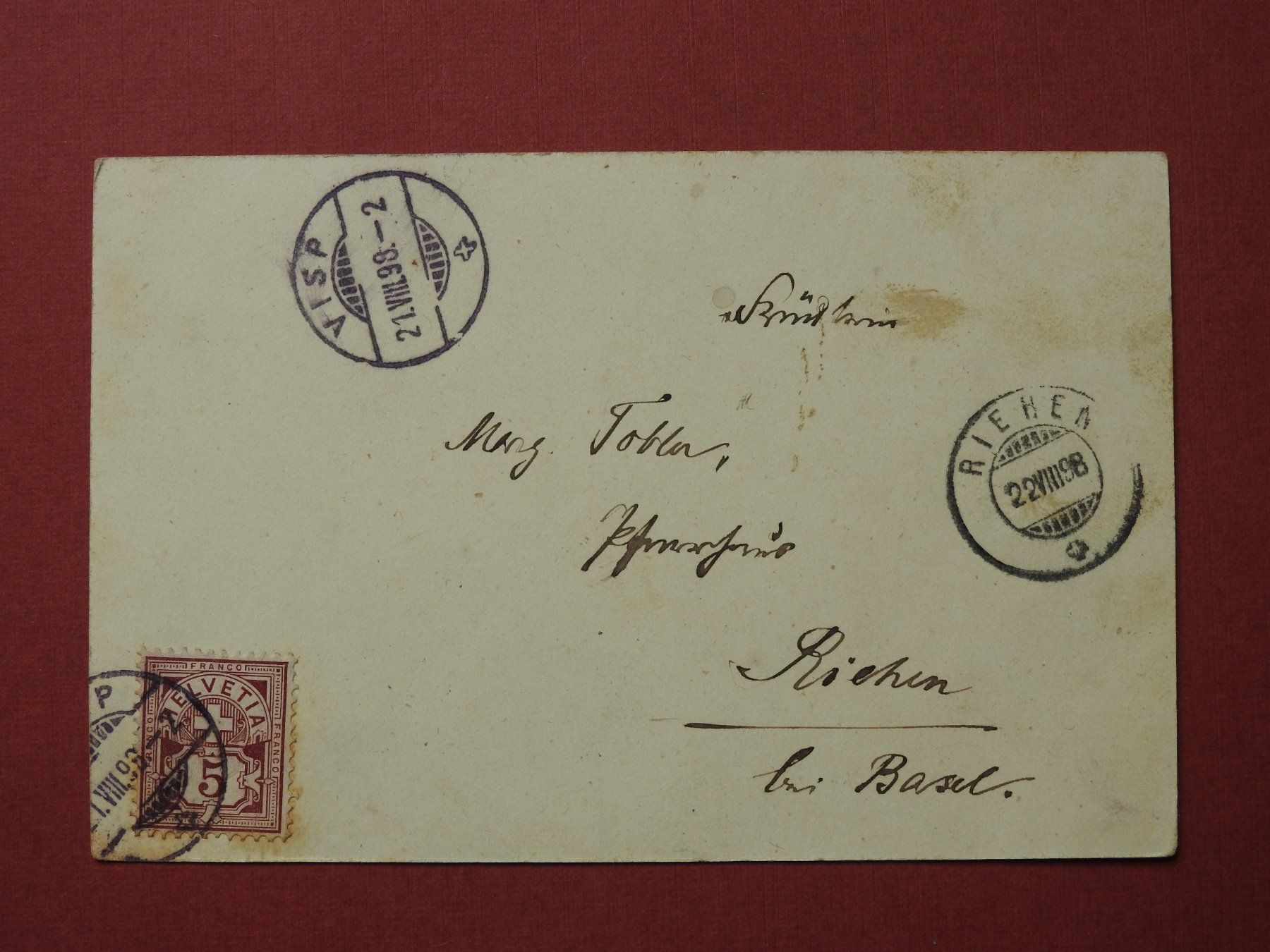 Cartoline postali: VISP Bahnhof Viege - Zermatt Buffet de la Gare – Usato da Rain venduto da 999-800-K 1