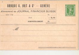 CH Ganzsache Postkarte PP Banque G. Art & Cie Geneve **