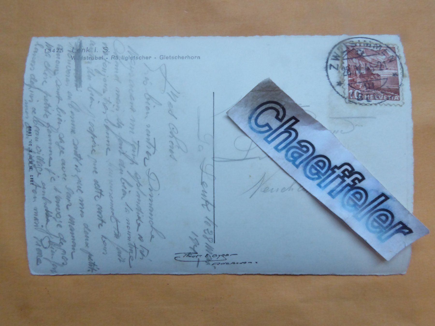 Cartoline postali: 1945  13475 Lenk i. S. Wildstrubel, Räeli- – Usato da Zürich venduto da Chaeffeler 1