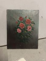Dipinto ad olio su tela raffigurante rose, firmato.