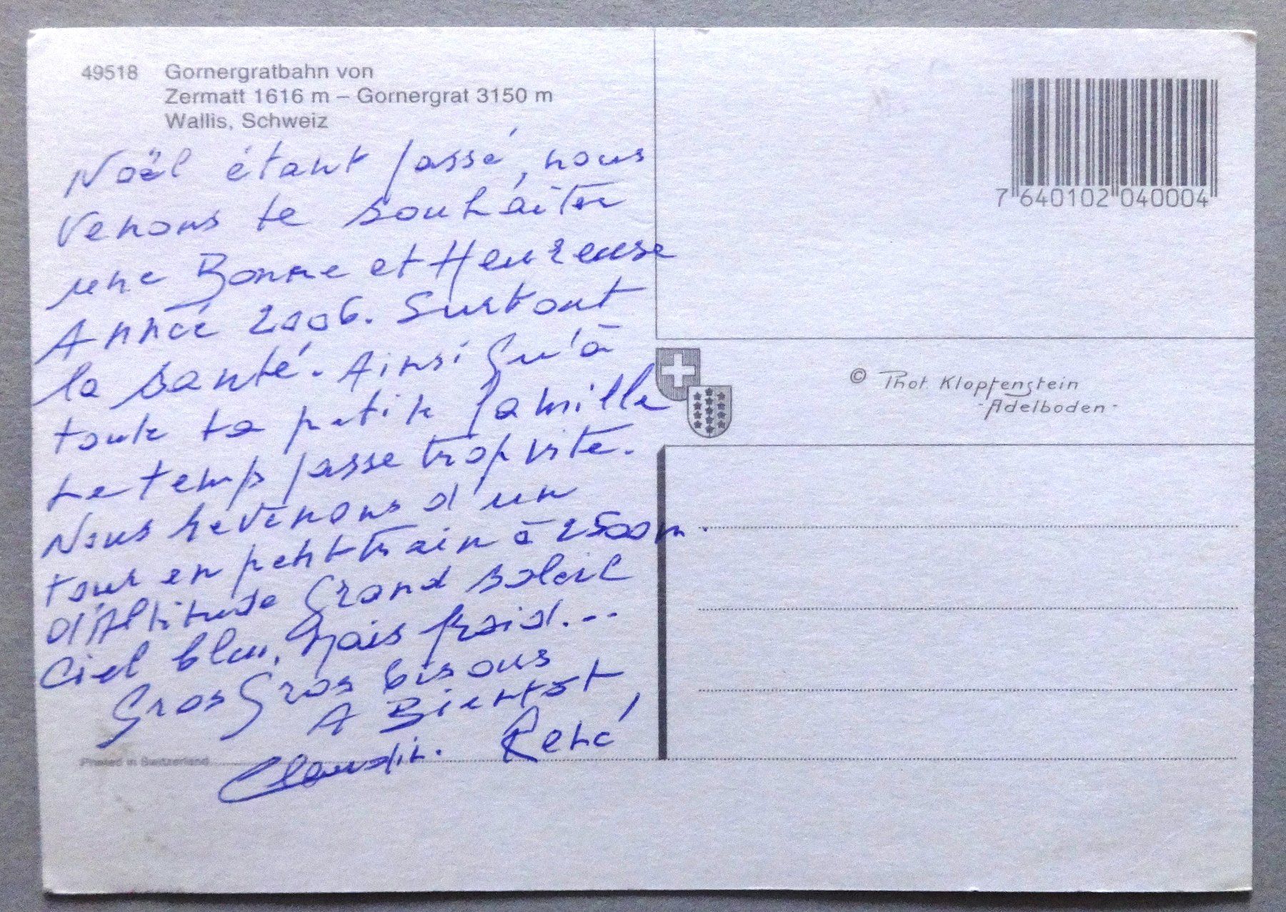 Cartoline postali: Zermatt - Gornergrat – Usato da Fétigny venduto da Billy2miny 1