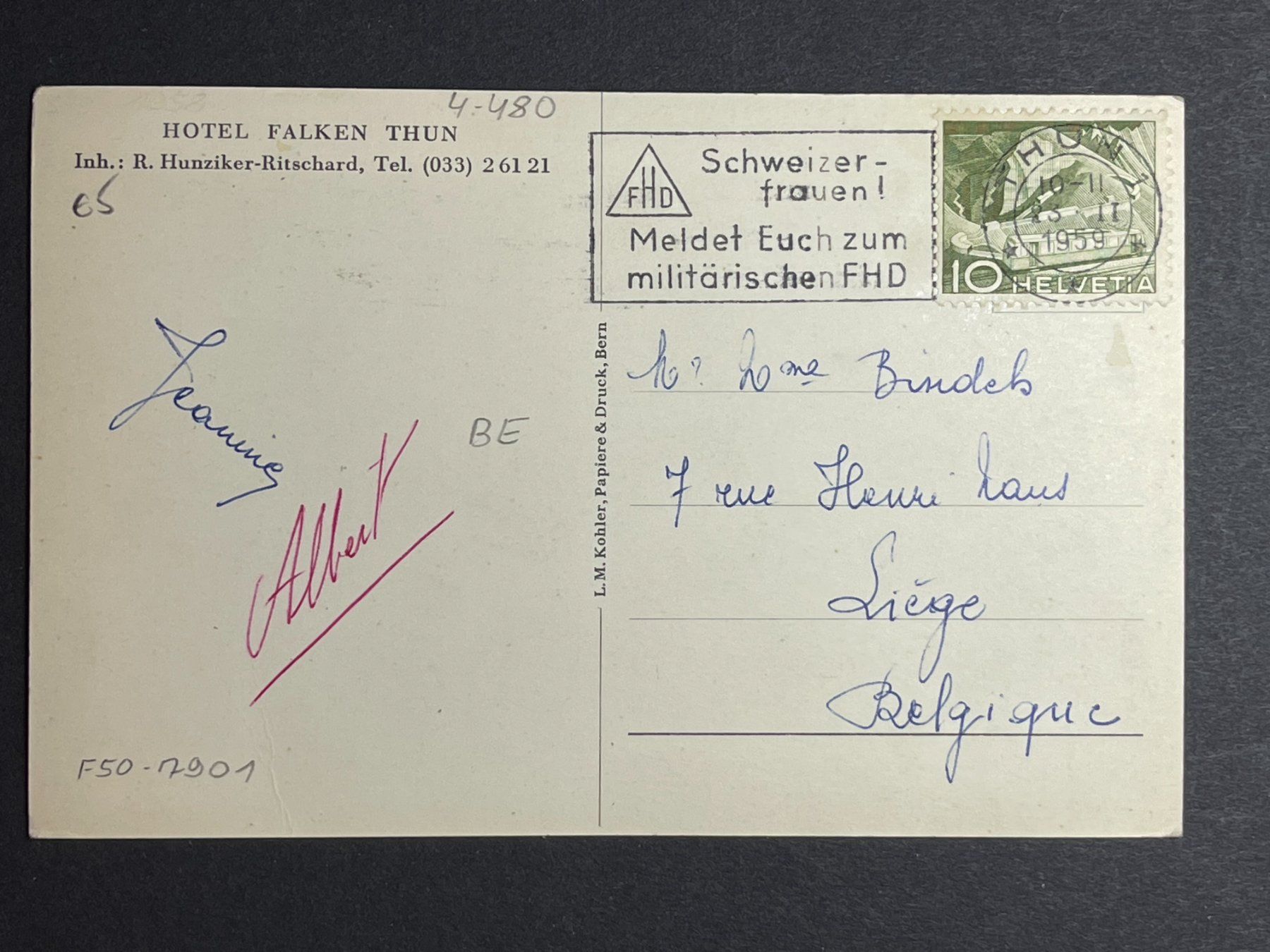 Cartoline postali: Hotel Falken, Thun – Usato da Steg VS venduto da _vinci_ 1