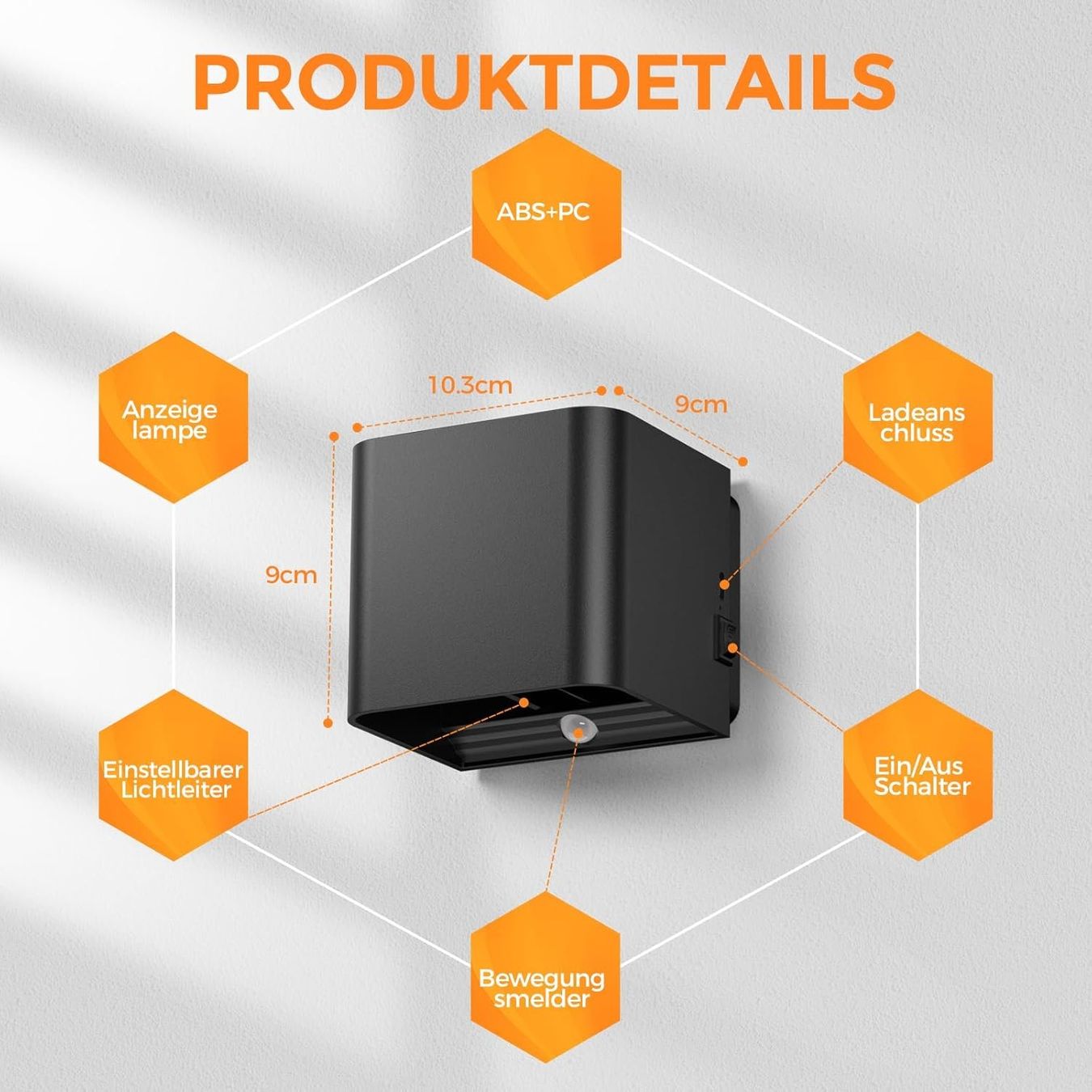 Lampade: LED Wandleuchte 4er Set mit Sensor, Aufladbar, Schwarz – Nuovo e nell'imballaggio originale da Wittenbach venduto da VELARO 6